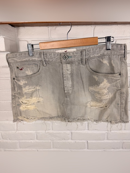 Hollister Dresses & Skirts - Hollister Distressed Gray Denim Mini Skirt 11 Y2K Raw Hem Grunge indie sleaze